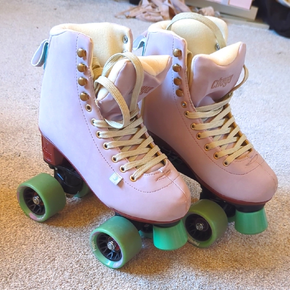 Chaya Purple Lavender and Green Roller Skates and Elbow Knee pad set